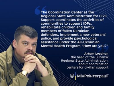 The Luhansk Military Administration’s Coordination Center for Civilian Support is working to provide a complete resolution of the problems of the affected population