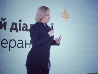 Iryna Vereshchuk attends a veterans’ event in Vinnytsia